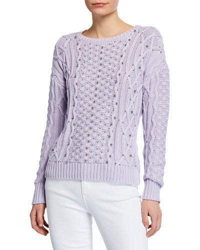 michael kors embellished beaded cable knit sweater lilac|Michael Kors Cable.